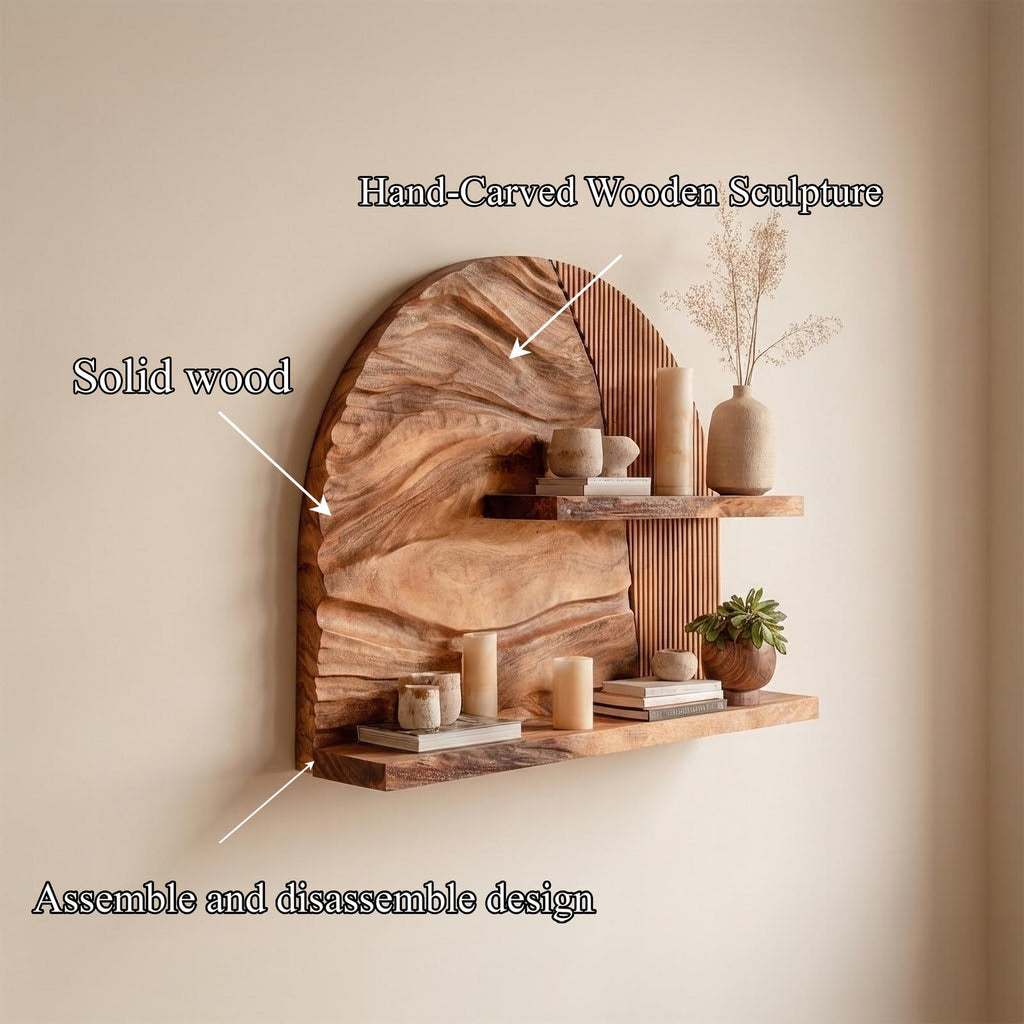 Rustic Wall-Mounted Floating Wood Shelf, Decorative Display Book Ledge for Living Room & Bedroom