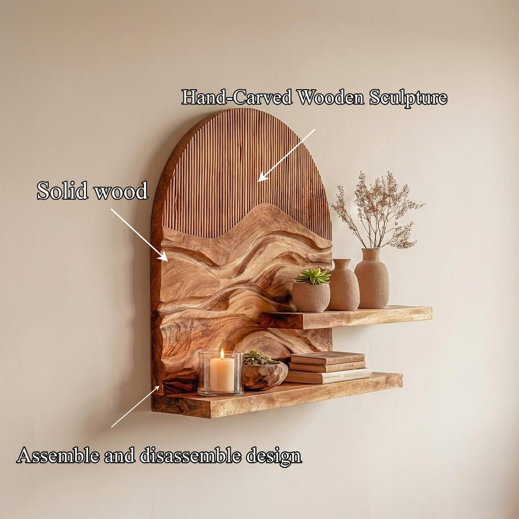 Rustic Artistic Floating Wood Shelf, Wall Mounted Book & Decorative Display Rack