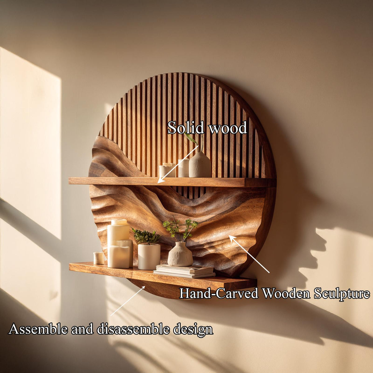 Rustic Minimalist Wood Wall Shelf, Sleek Floating Display ledge for Living Room & Office