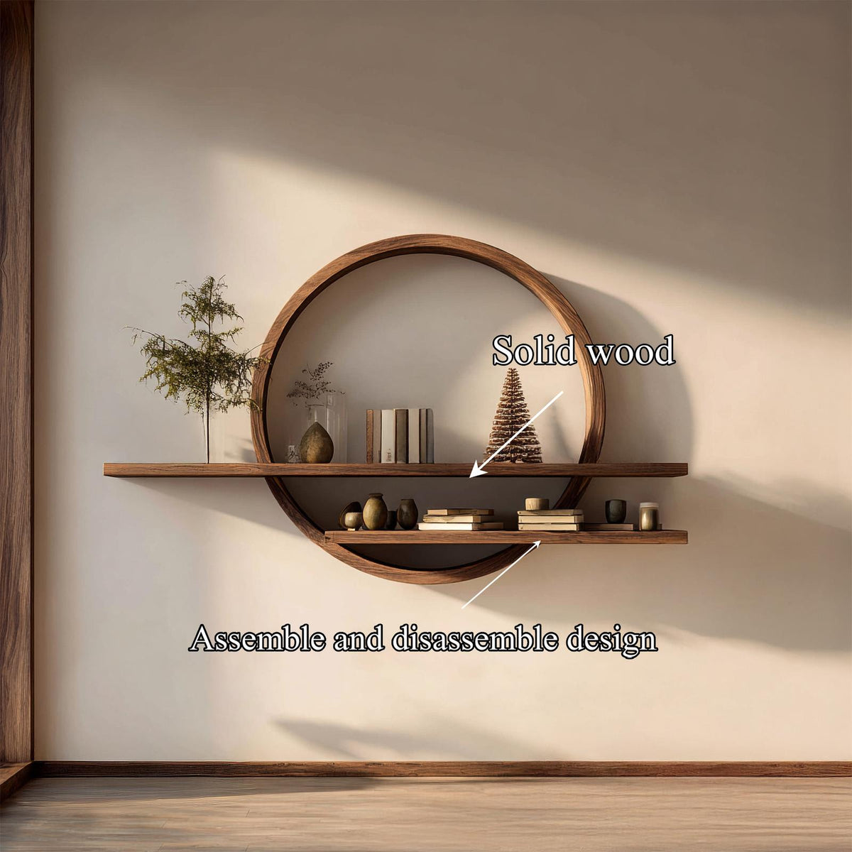 Rustic Round Wall Shelf For Living Room And Bedroom