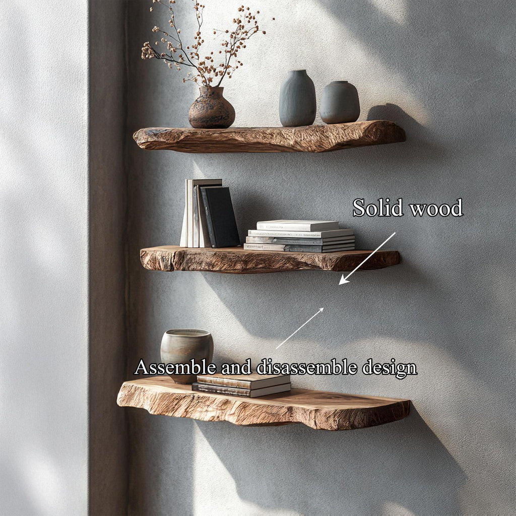 Rustic Organic Floating Shelf For Living Room Or Bedroom Wall