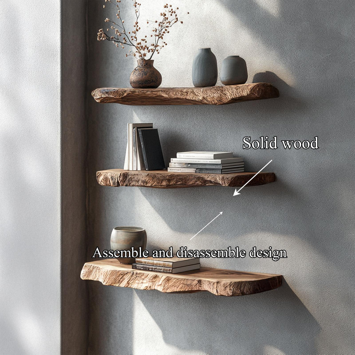 Rustic Organic Floating Shelf For Living Room Or Bedroom Wall
