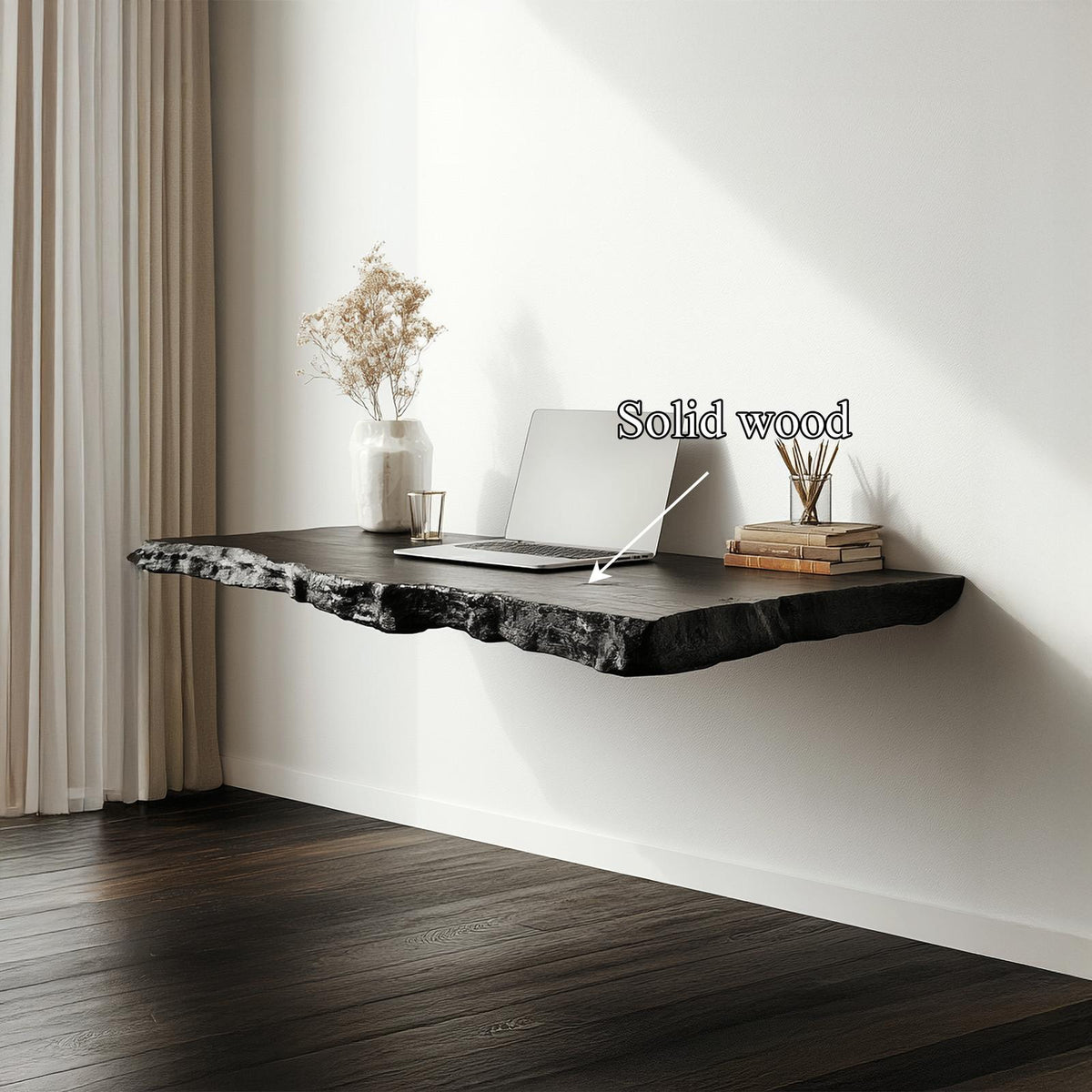 Rustic Wall-Mounted Floating Work Desk, Compact Wood Laptop Writing Desk for Small Space Bedroom