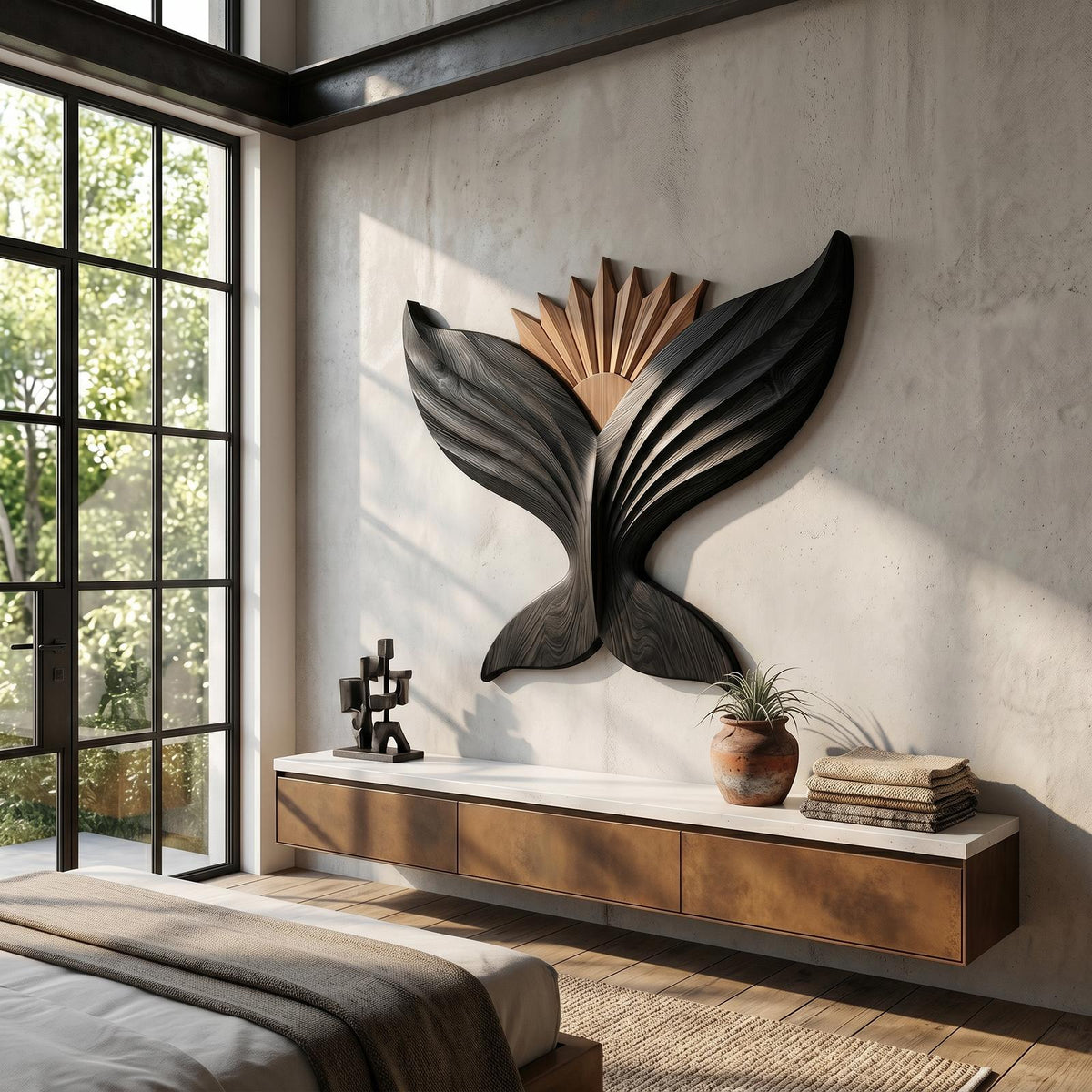 Sculptural Eagle Wooden Wall Art, Hand-Carved Flying Bald Eagle Wildlife Decor for Living Room, Entryway