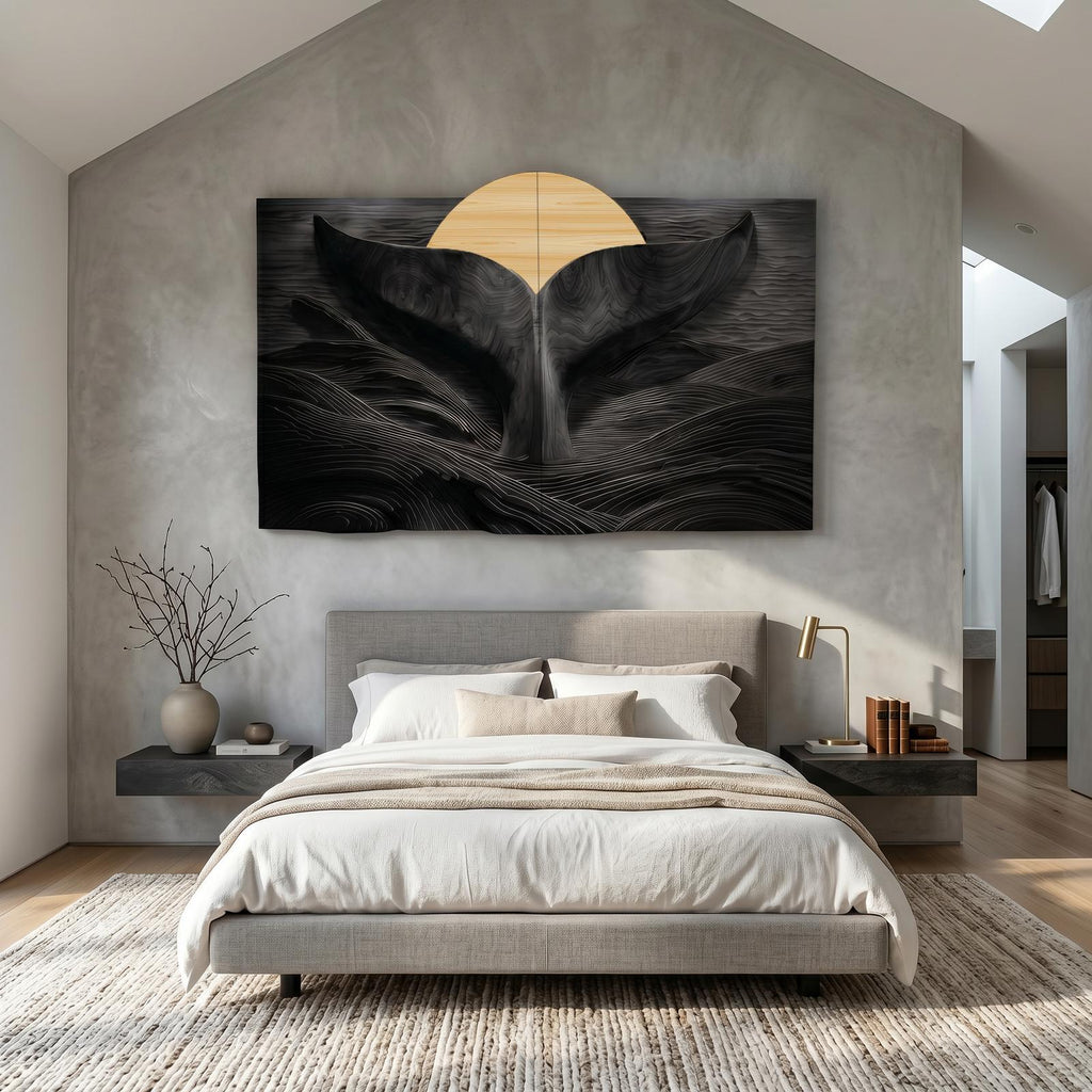 Eagle Sunrise Wooden Wall Art Panel, Majestic Carved Bird Landscape Decor for Living Room, Dining Room