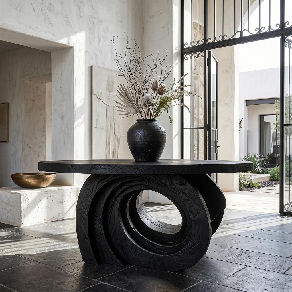 Organic Foyer Table, Solid Wood Pedestal Entryway & Hallway Console Accent Table