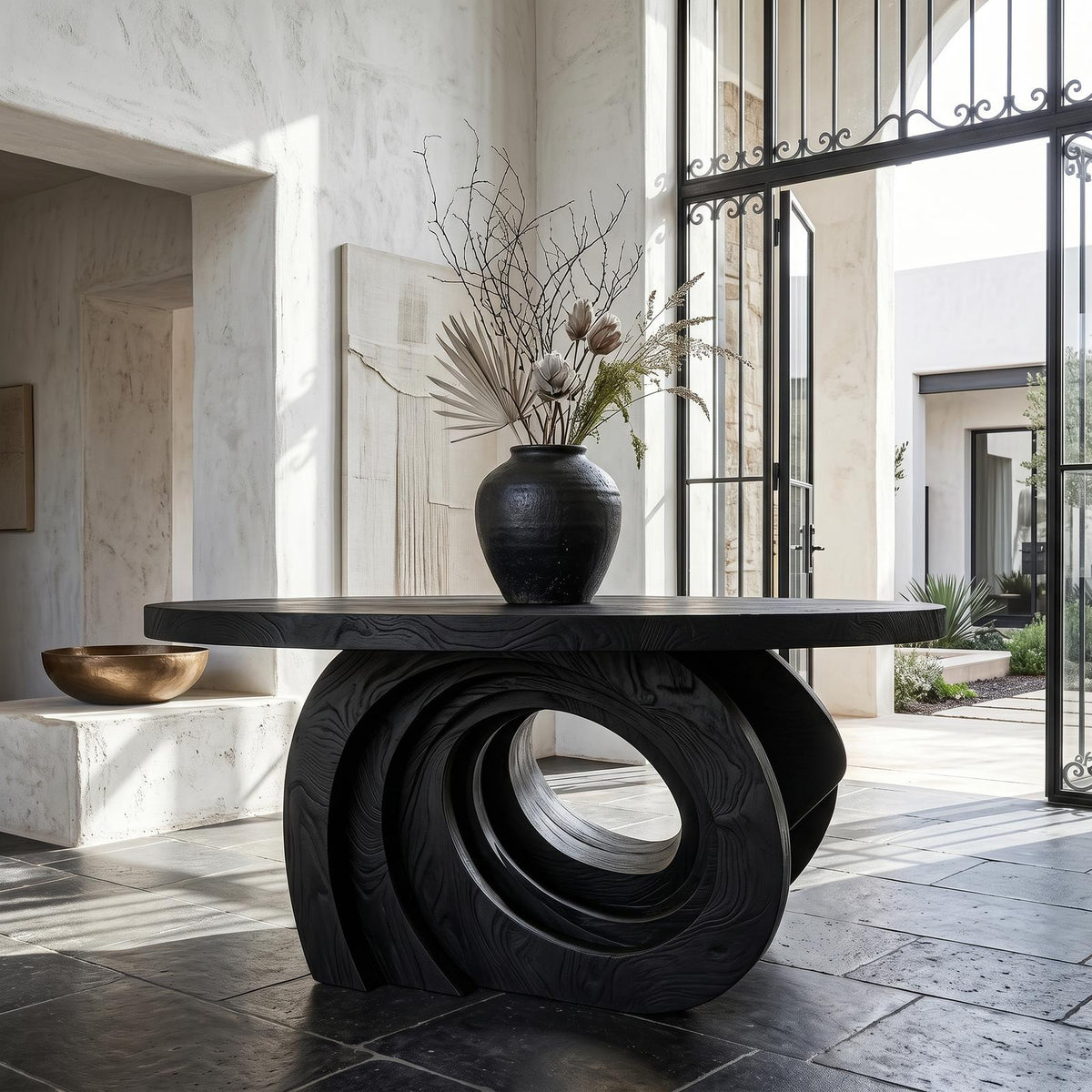 Organic Foyer Table, Solid Wood Pedestal Entryway & Hallway Console Accent Table