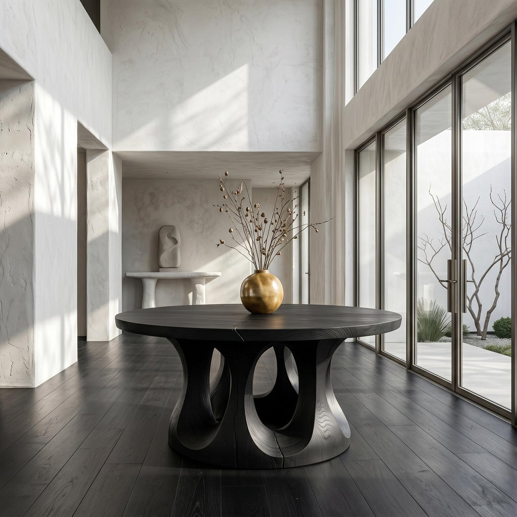 Organic Round Foyer Table, Sculptural Dual Ring Pedestal Entryway & Hallway Console Table