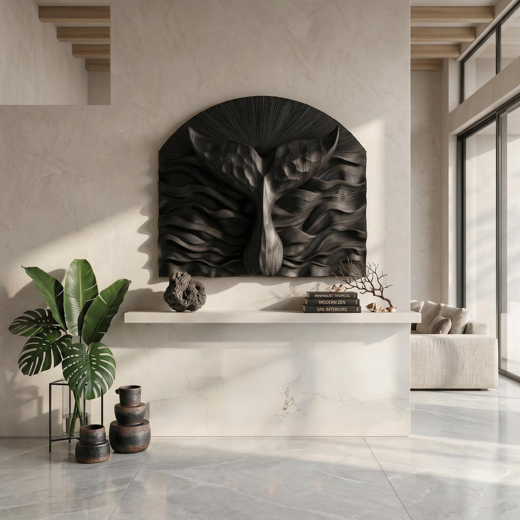 Abstract Wall Art, Sculptural 3D Relief Carved Wood Panel Decor for Contemporary Living Room & Entryway