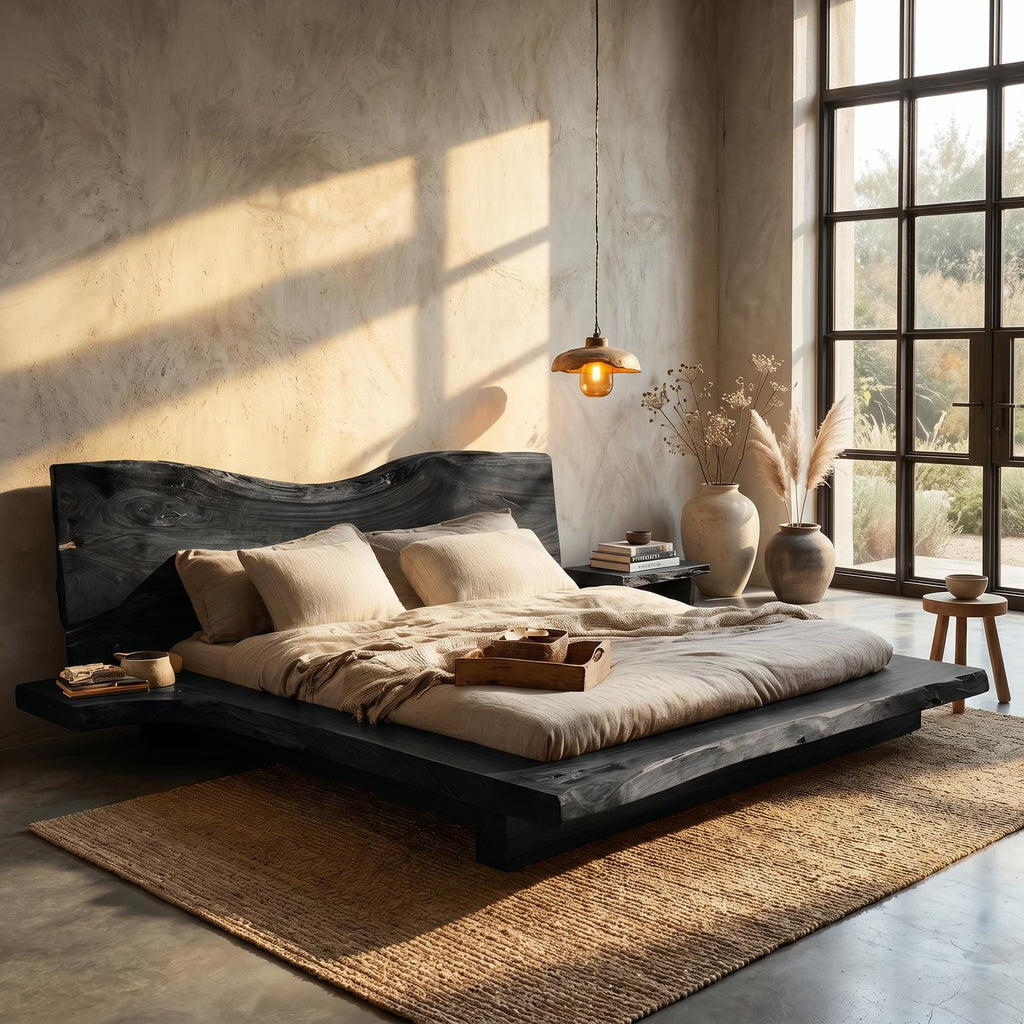 Contemporary Platform Bed Frame, Handcrafted Solid Wood Headboard Platform Bed, King Queen Bedroom Furniture Bedframe
