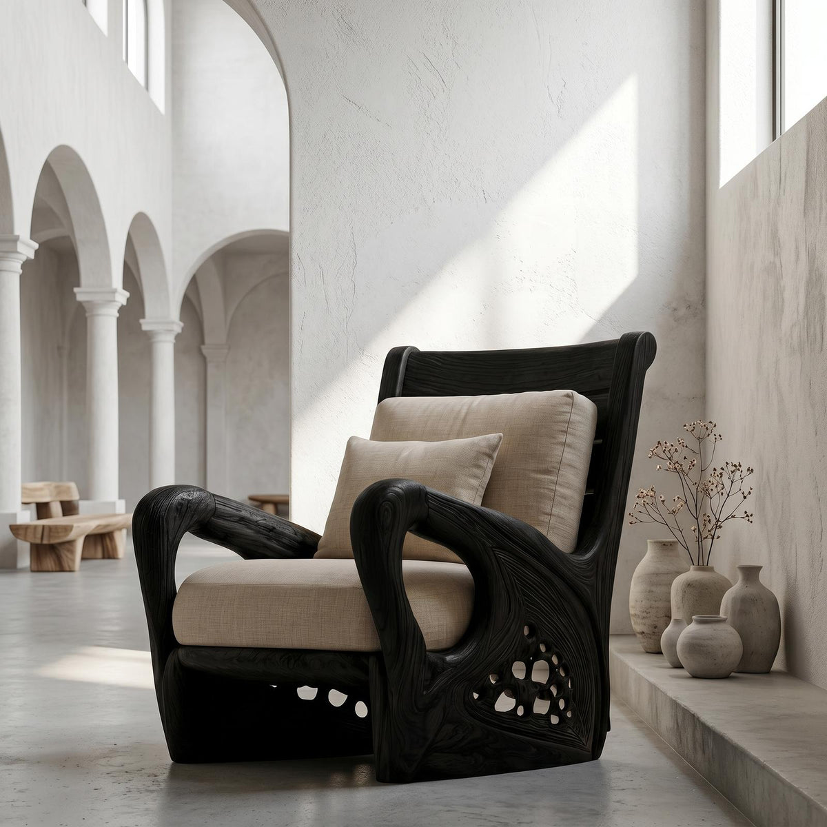 Nature Inspired Wooden Accent Armchair, Sculptural Lounge Chair for Living Room Relax