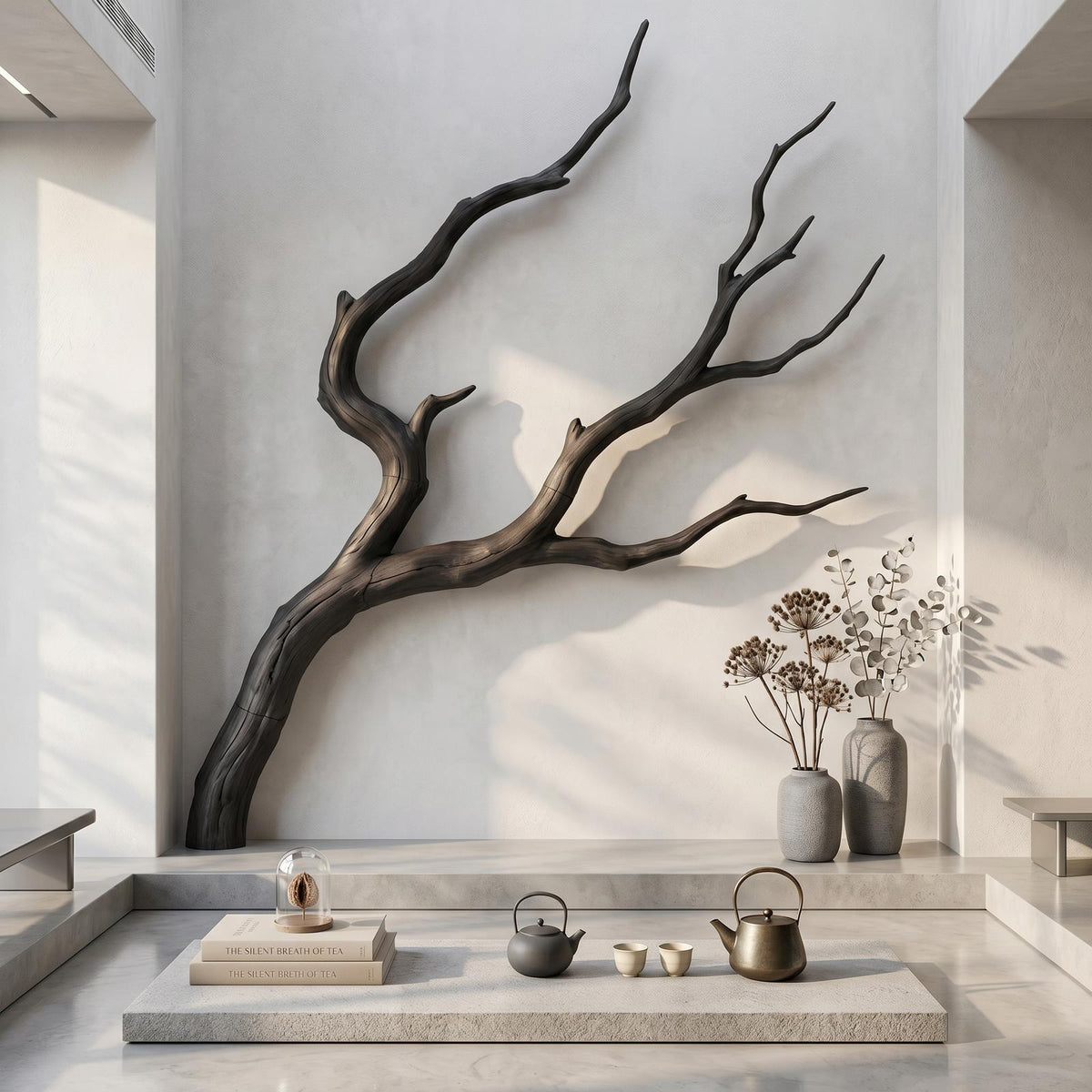 Spry Interior Minimalist Wooden Wall Decor, Organic Tree Branch Form Hanging Art for Living Room, SINLSAWD130