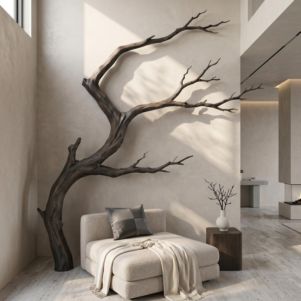 Organic Wood Wall Decor, Sculptural Tree Branch Form Hanging Nature Art for Living Room