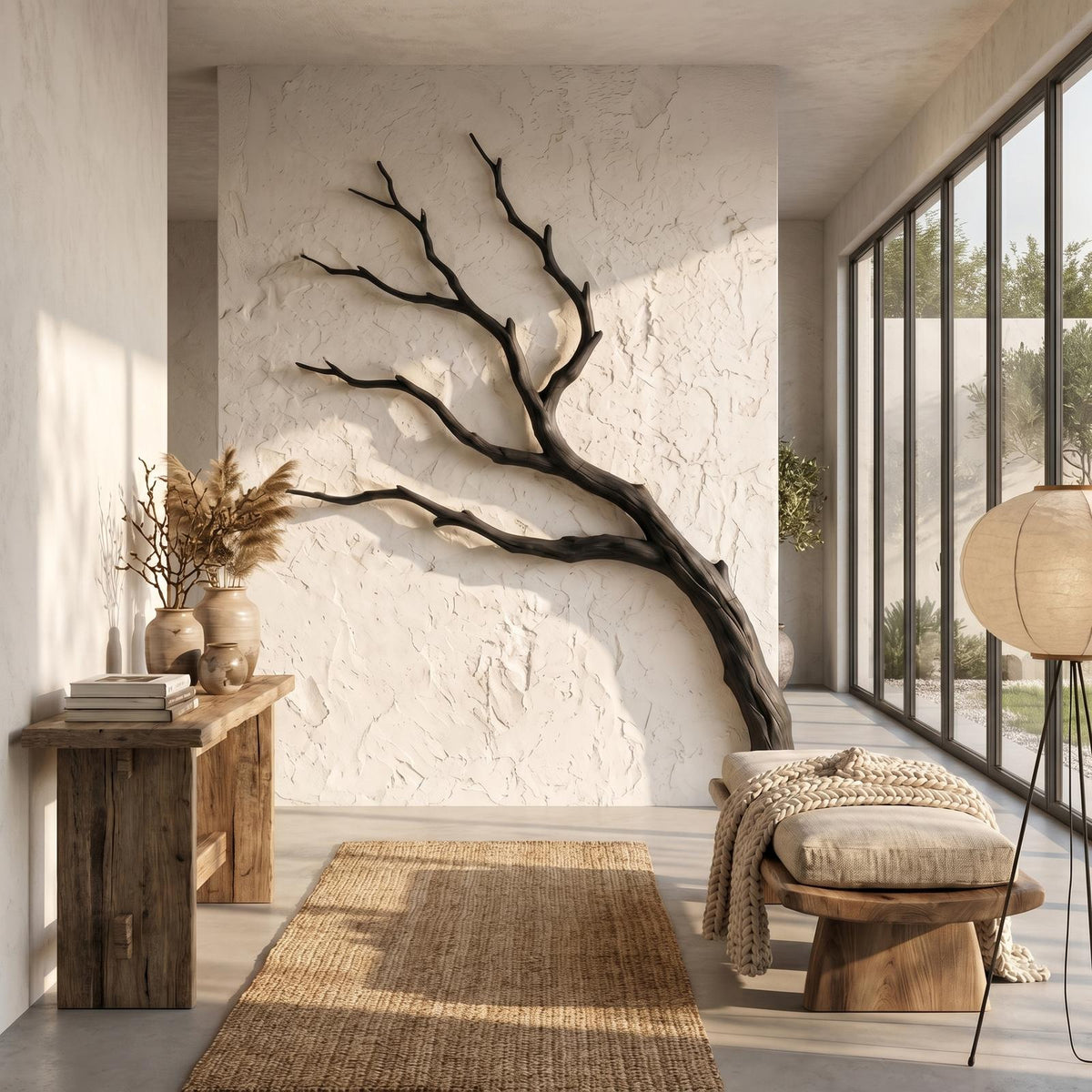 Spry Interior Contemporary Wood Wall Decor, Natural Tree Branch Form Hanging Sculpture for Living Room, SINLSAWD129