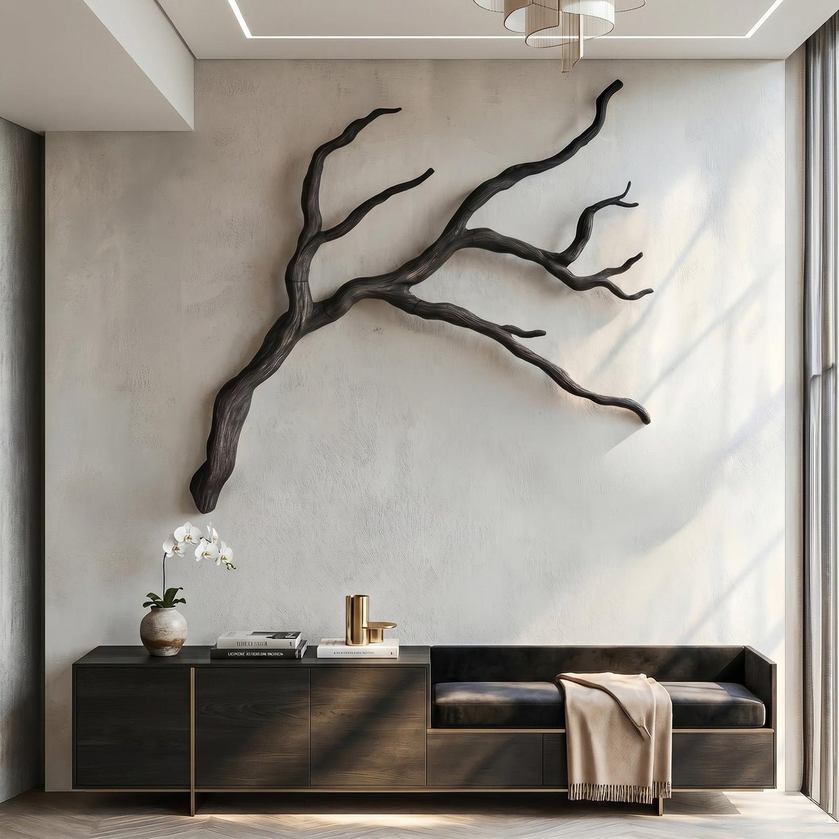 Spry Interior Modern Wood Wall Decor, Sculptural Tree Branch Form Nature Wall Art for Living Room, SINLSAWD126