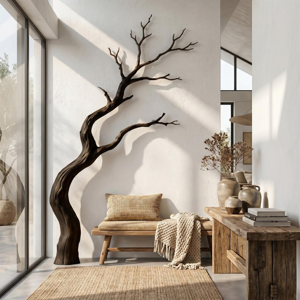 Modern Wooden Wall Decor, Sculptural Driftwood Branch Style Hanging Art for Living Room & Entryway