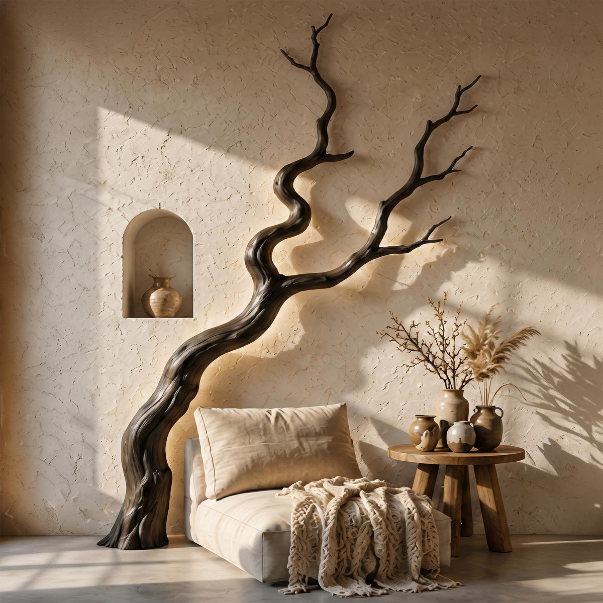 Nature Inspired Wall Decor, Sculptural Wood Tree Branch Art Sculpture for Living Room & Bedroom