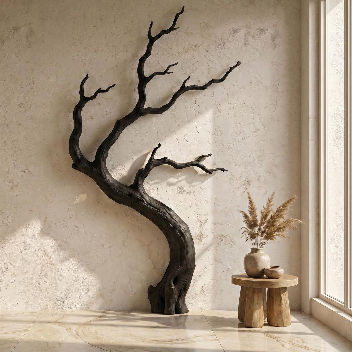 Rustic Wooden Wall Decor with Tree Branch Design, Handcrafted Driftwood Art Sculpture for Living Room