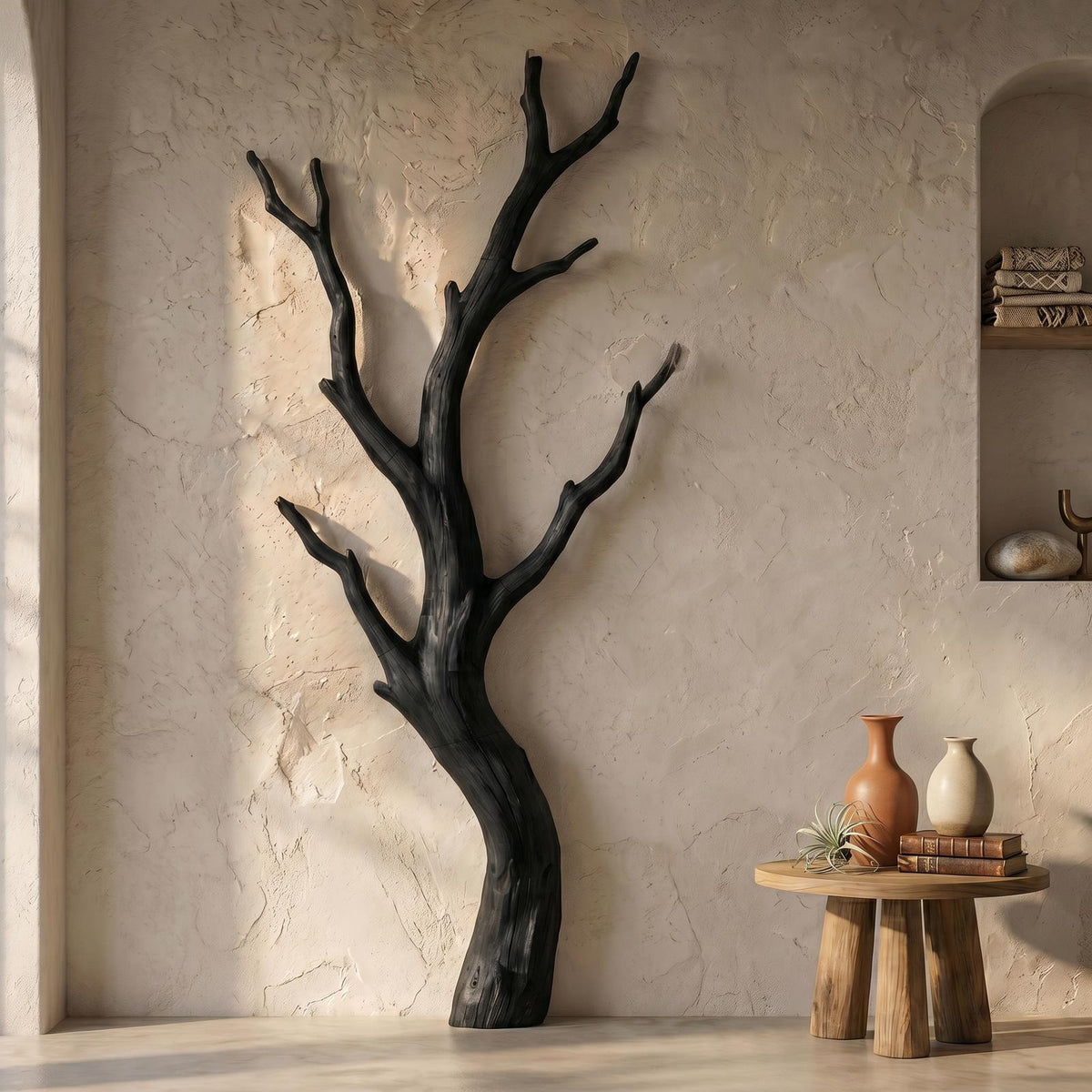 Organic Modern Branch Wall Art, Handcrafted Wood Tree Branch Sculpture for Living Room Decor