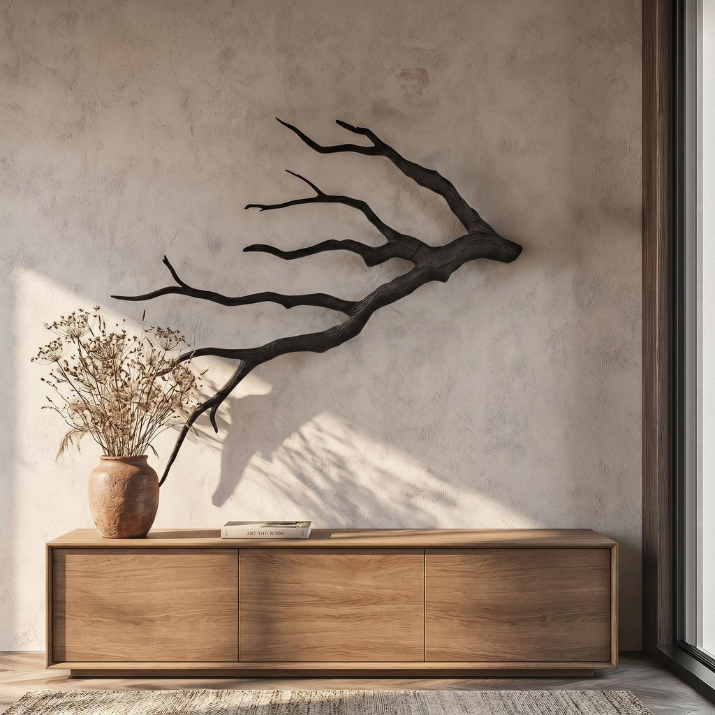 Sculptural Tree Branch Wood Wall Art, Handcrafted Rustic Driftwood Wall Hanging Decor for Home, Model