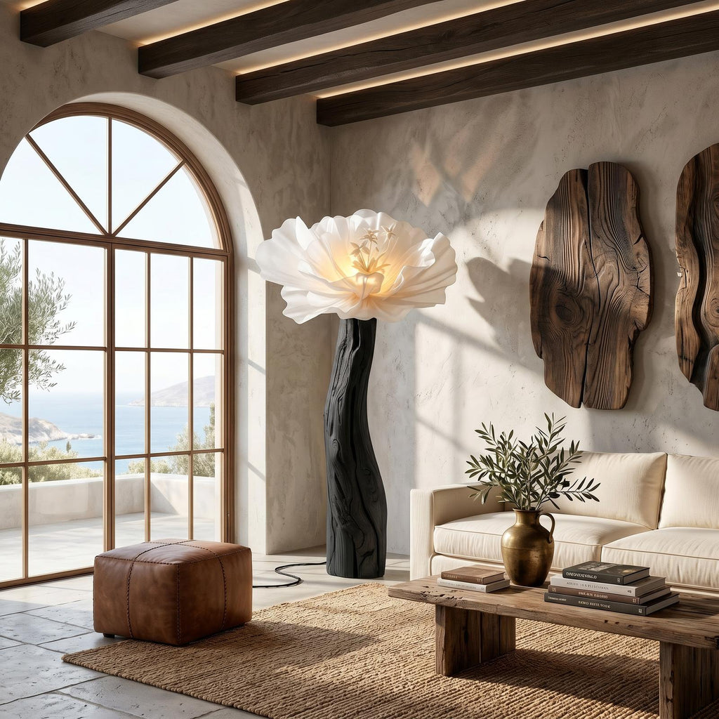 Statement Floor Lamp Nature Inspired Flower Sculpture For Living Room