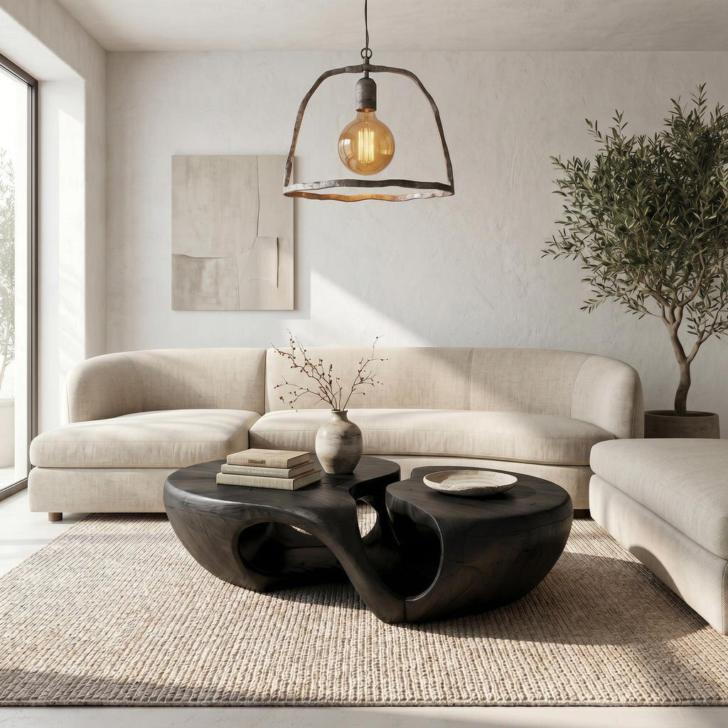 Nature Inspired Coffee Table With Artistic Open Base Design For Living Room