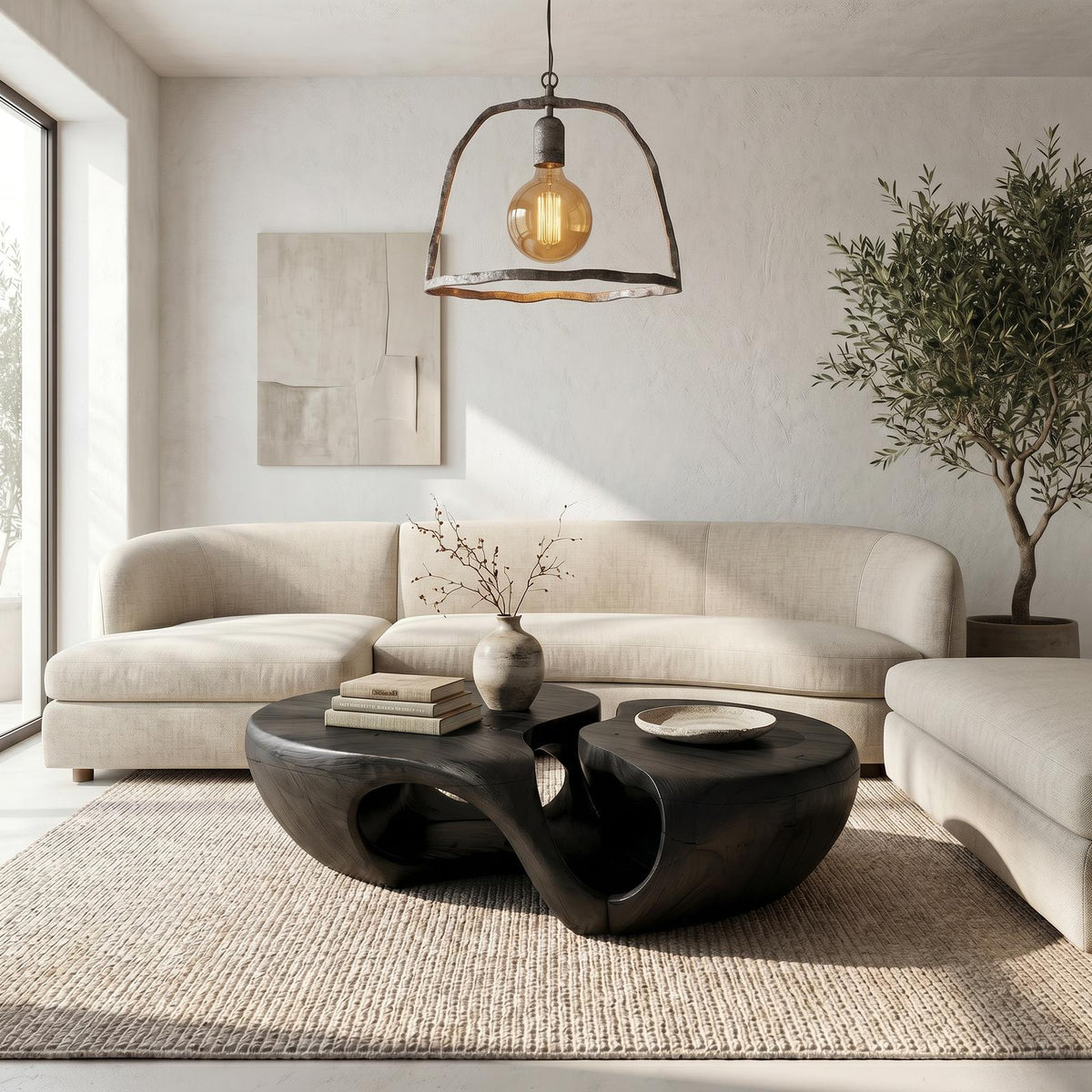 Nature Inspired Coffee Table With Artistic Open Base Design For Living Room