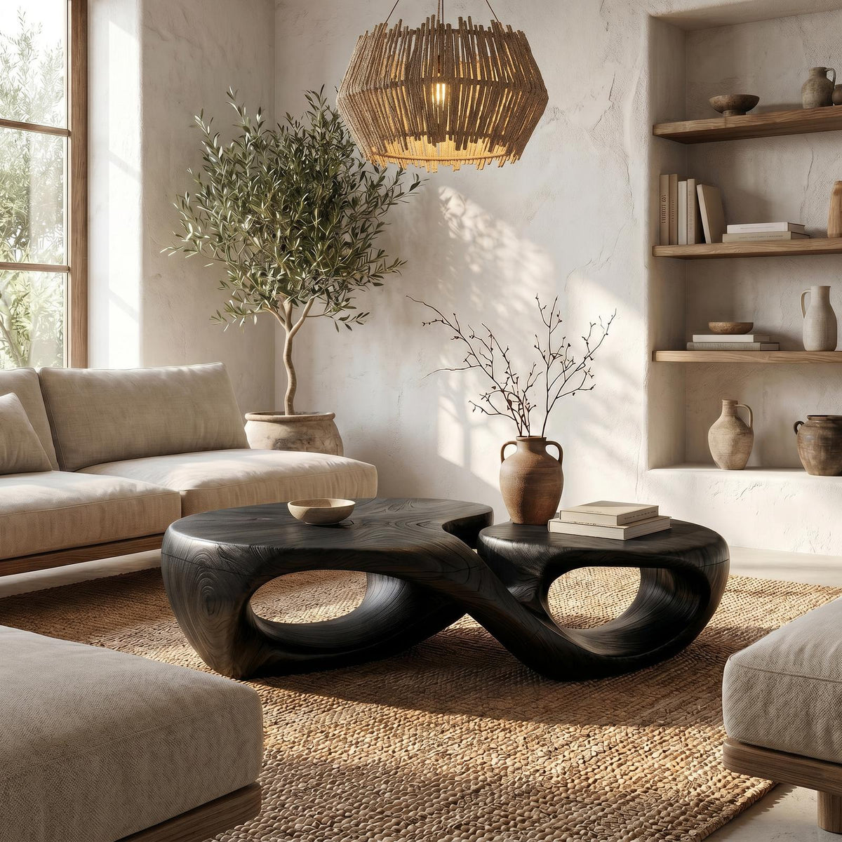 Organic Coffee Table With Sculptural Hollow Design For Living Room