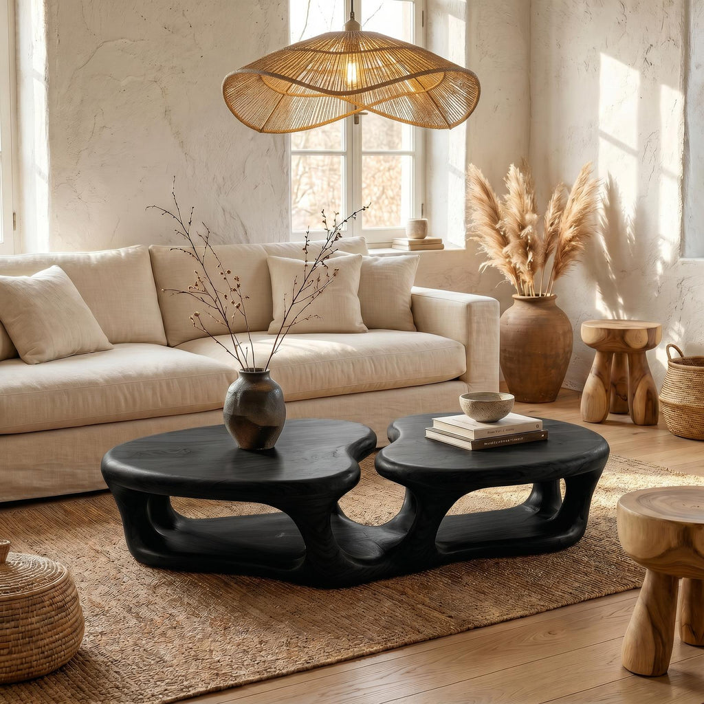 Sculptural Coffee Table With Open Wood Structure For Living Room Decor SINLSACF399