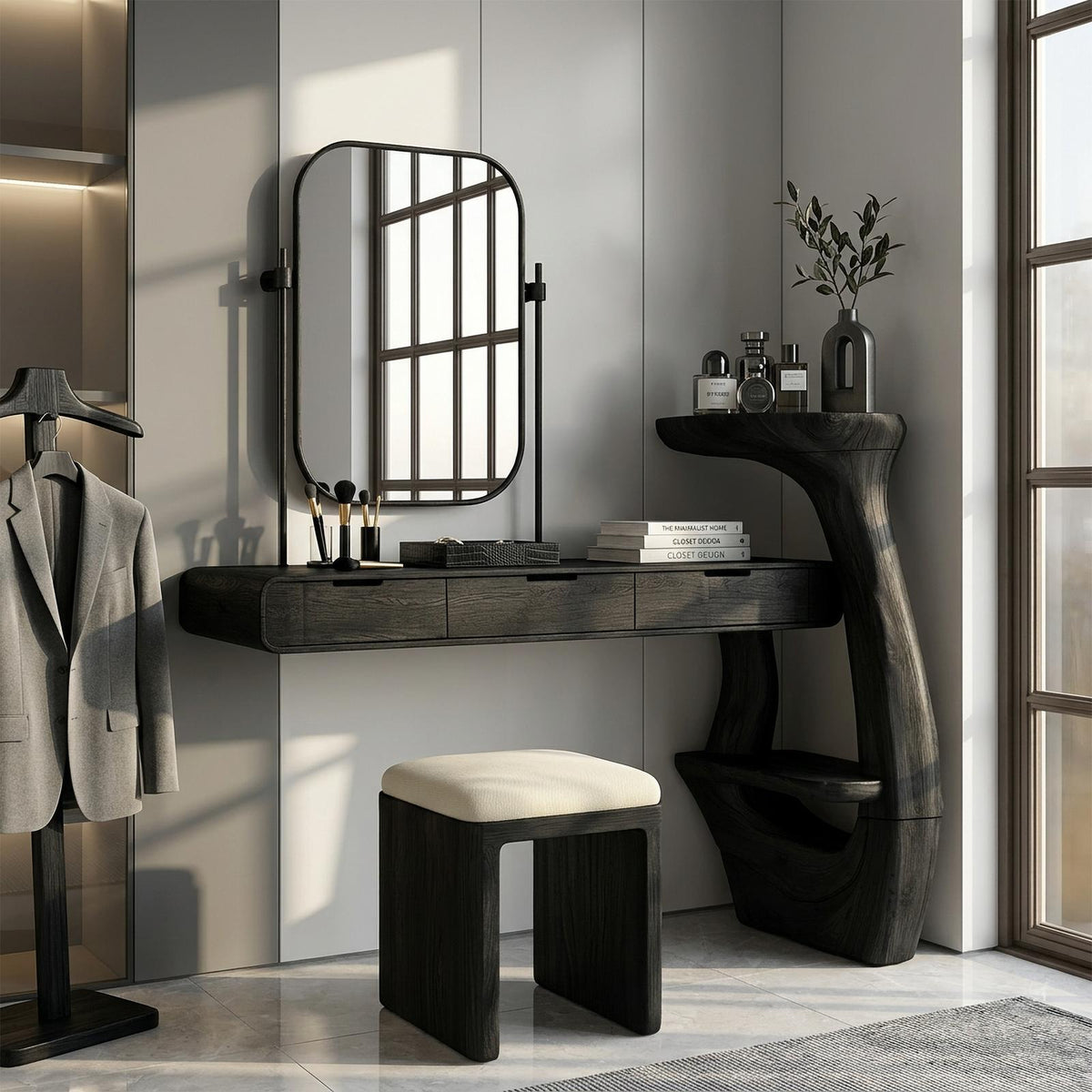Sculptural Dressing Table With Handcrafted Wood Structure For Bedroom SINLSABDT084