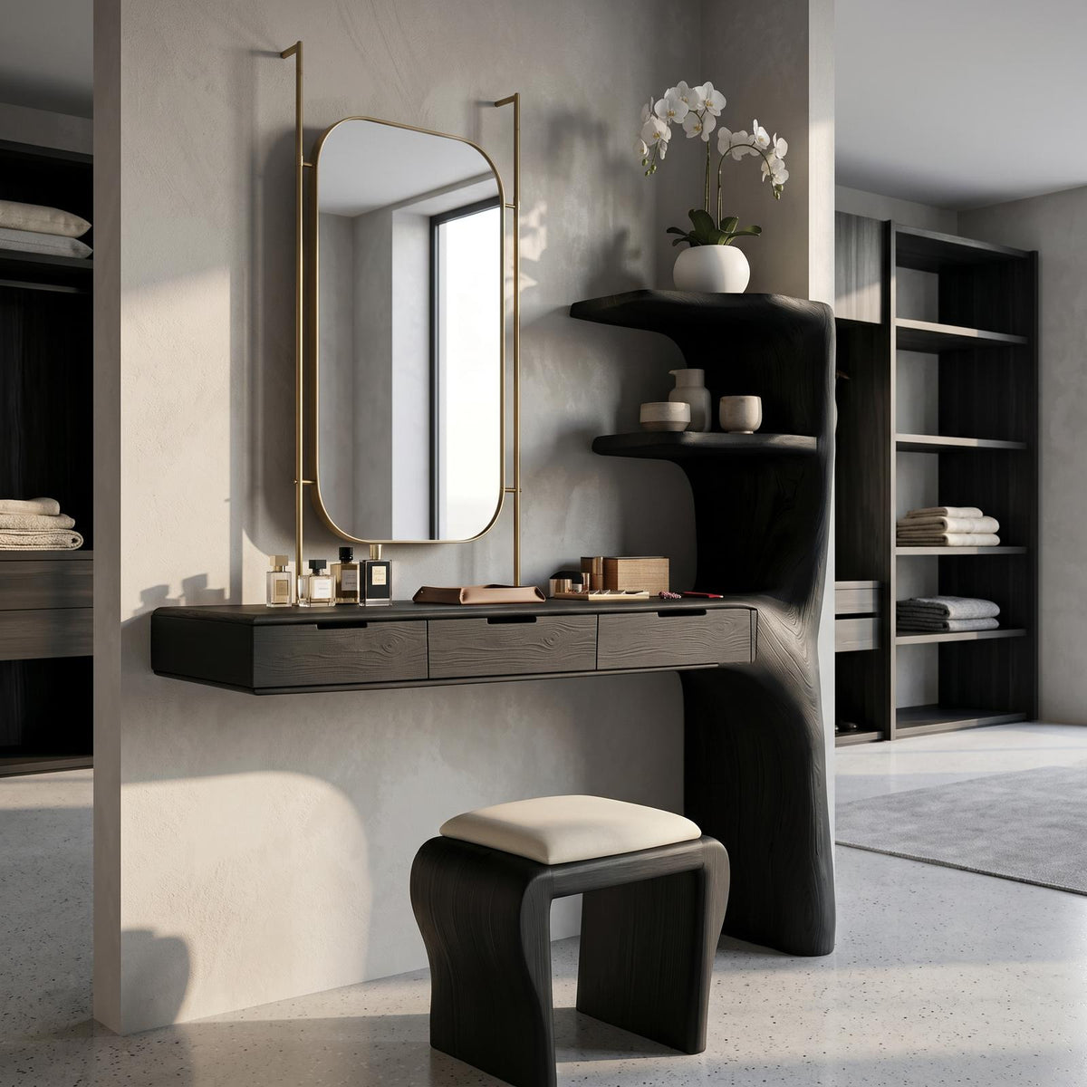 Organic Dressing Table With Built In Storage Shelves For Bedroom And Dressing Room SINLSABDT087