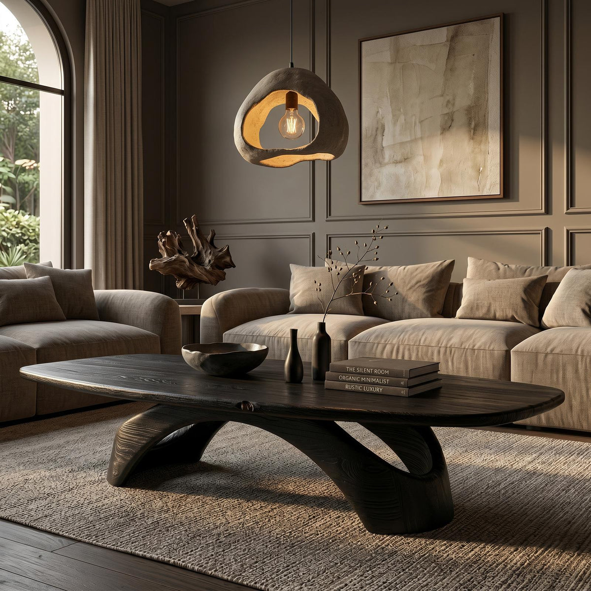 Rustic Coffee Table With Sculptural Wooden Base For Living Room