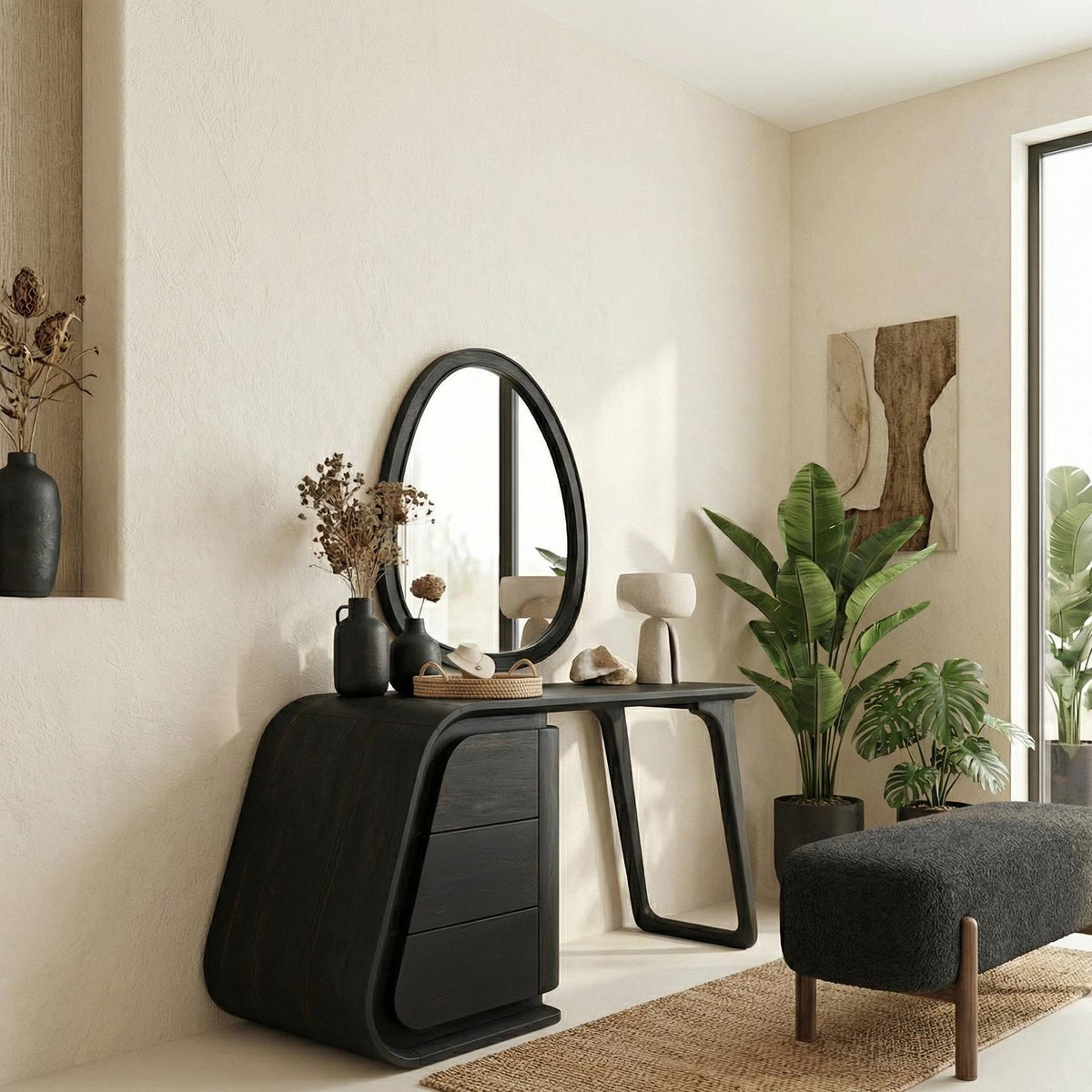 Spry Interior Modern Makeup Vanity Desk with Drawers, Solid Wood Dressing Table, Sleek Contemporary Bedroom Furniture, SINLSABDT061