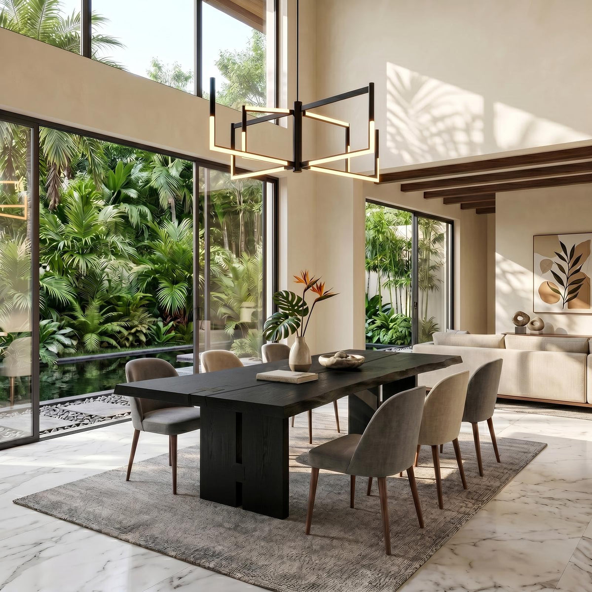 Sculptural Wood Dining Table with Chunky Pedestal Base, Round Solid Wood Kitchen Table for Dining Room