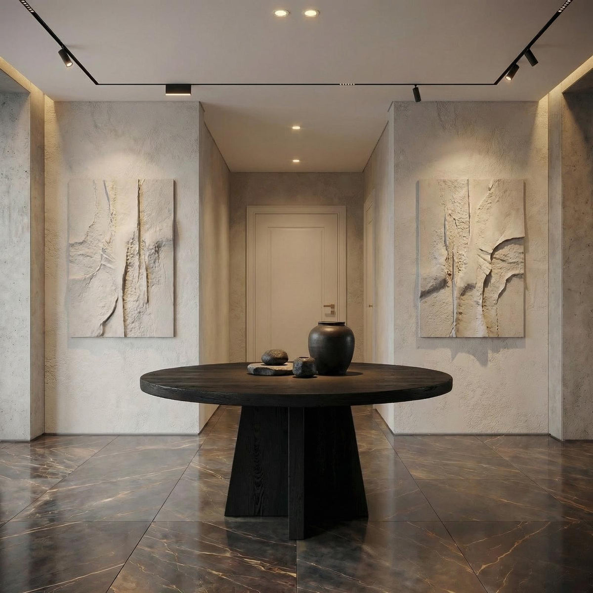 Modern Luxury Round Pedestal Table, Solid Wood Foyer Table, Architectural Entryway Accent Table for Lobby