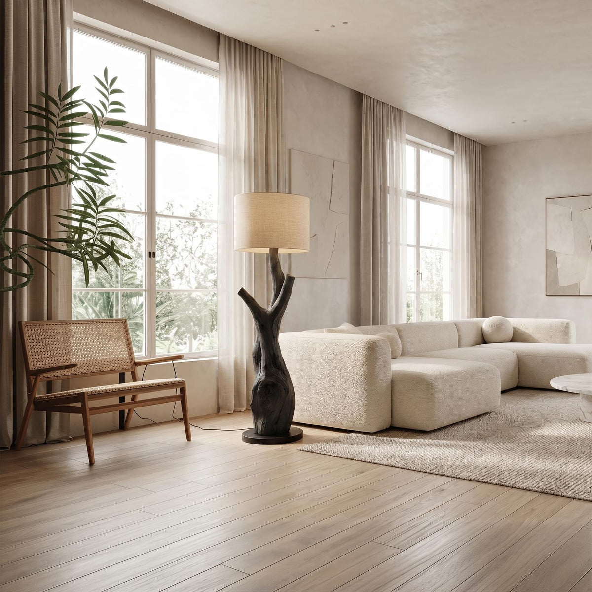 Modern Tree Branch Wooden Standing Lamp For Living Room And Corner