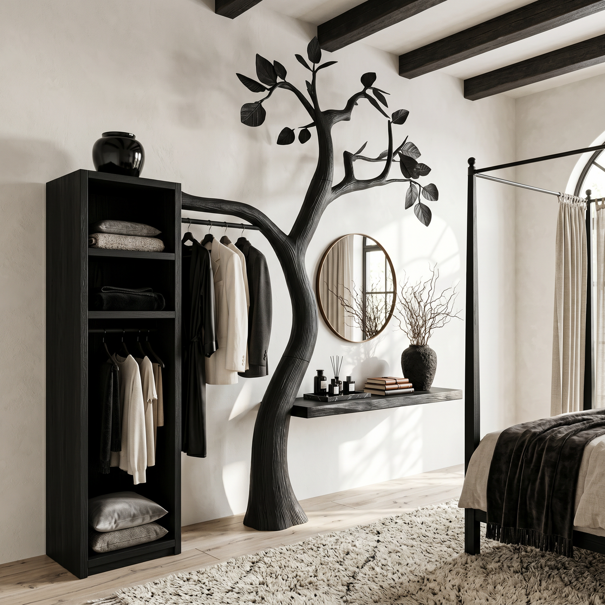 Natural Wood Tree Coat Rack, Standing Wardrobe Hanger for Bedroom, Entryway and Walk-In Closet, Model