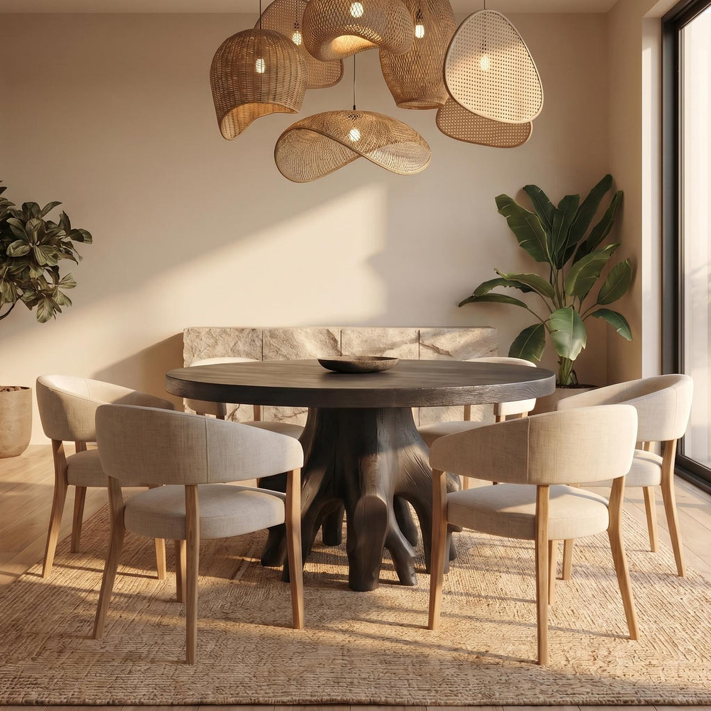 Spry Interior Rustic Tree Root Dining Table, Handcrafted Natural Live Edge Solid Wood Dining Room & Kitchen Table, SINLSADT170