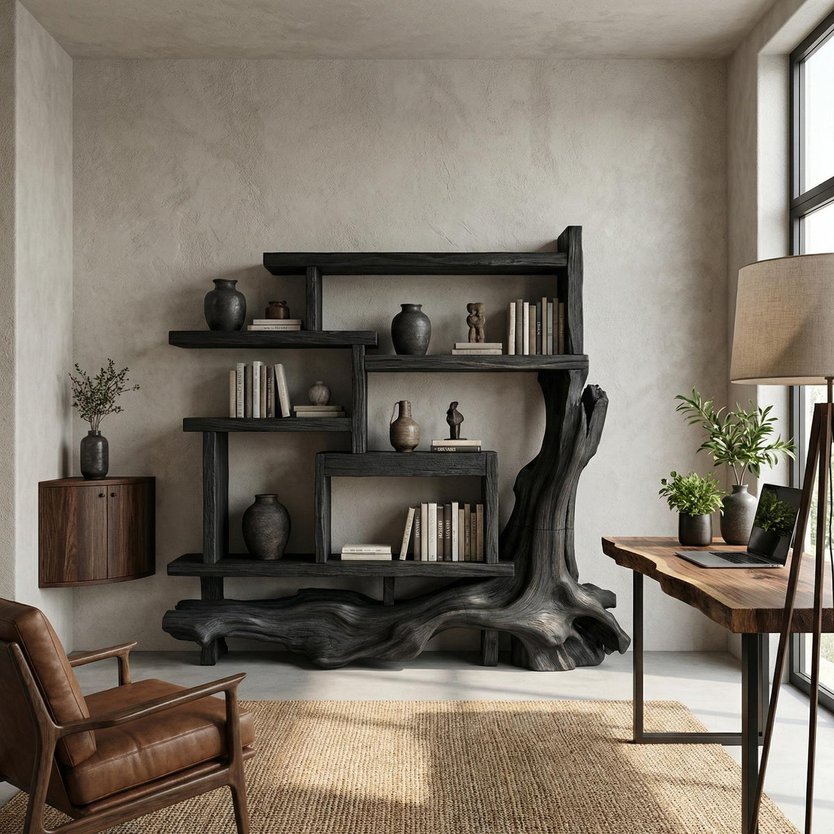 Organic Unique Wood Display Shelf For Living Room And Office
