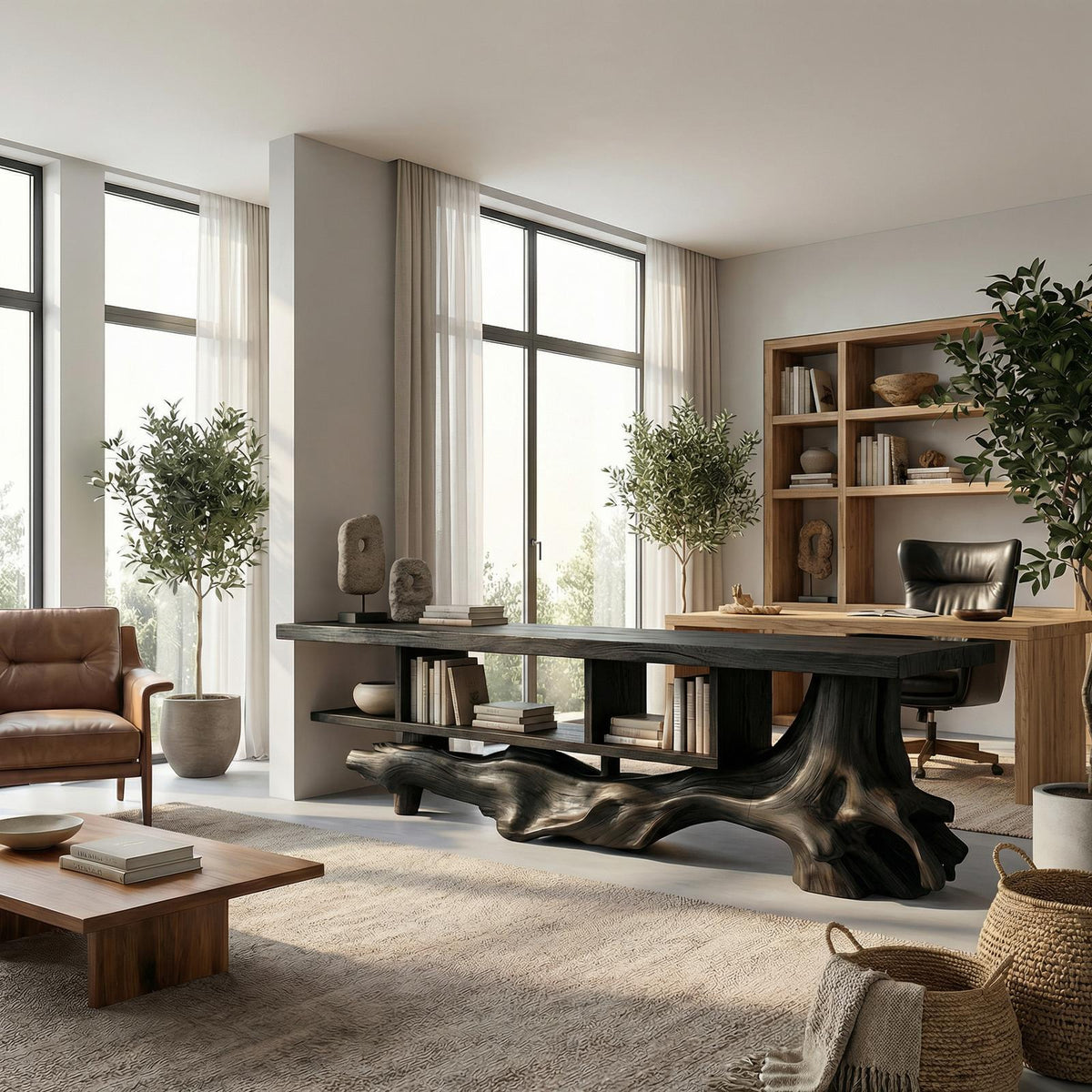 Rustic Solid Wood Display Shelf, Designer Open Bookcase & Multi-Tier Shelving Unit for Living Room, Hallway