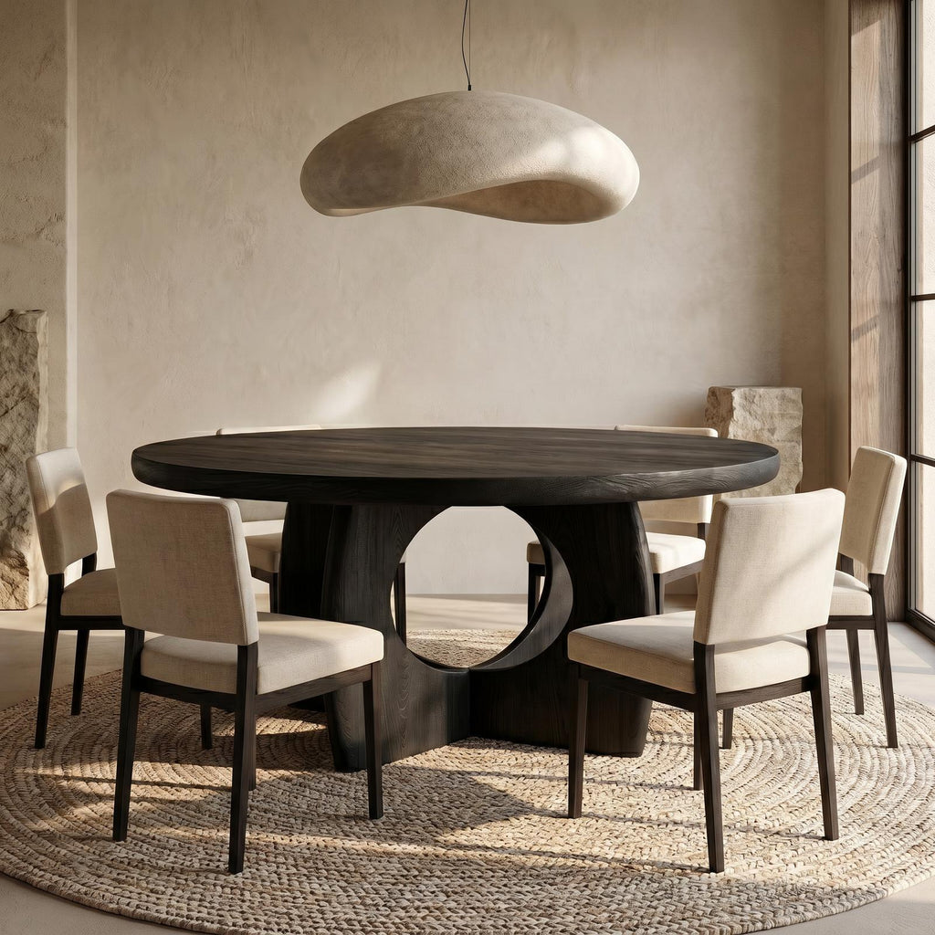 Organic Round Dining Table with Cutout Base, Handcrafted Solid Wood Kitchen Dining Room Table