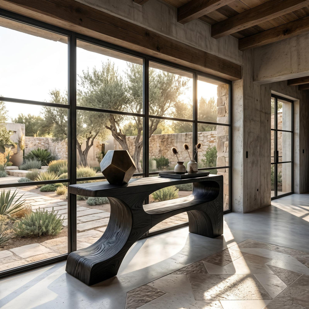 Contemporary Console Table, Organic Pedestal Base Solid Wood Entryway Table, Unique Sofa Table for Foyer