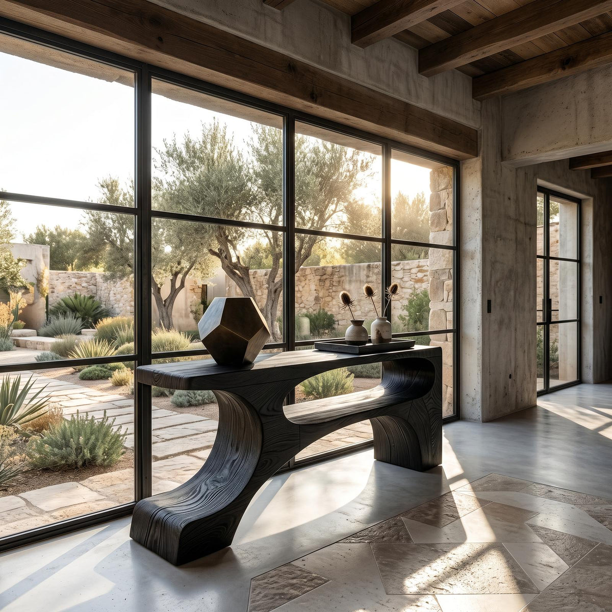Contemporary Console Table, Organic Pedestal Base Solid Wood Entryway Table, Unique Sofa Table for Foyer