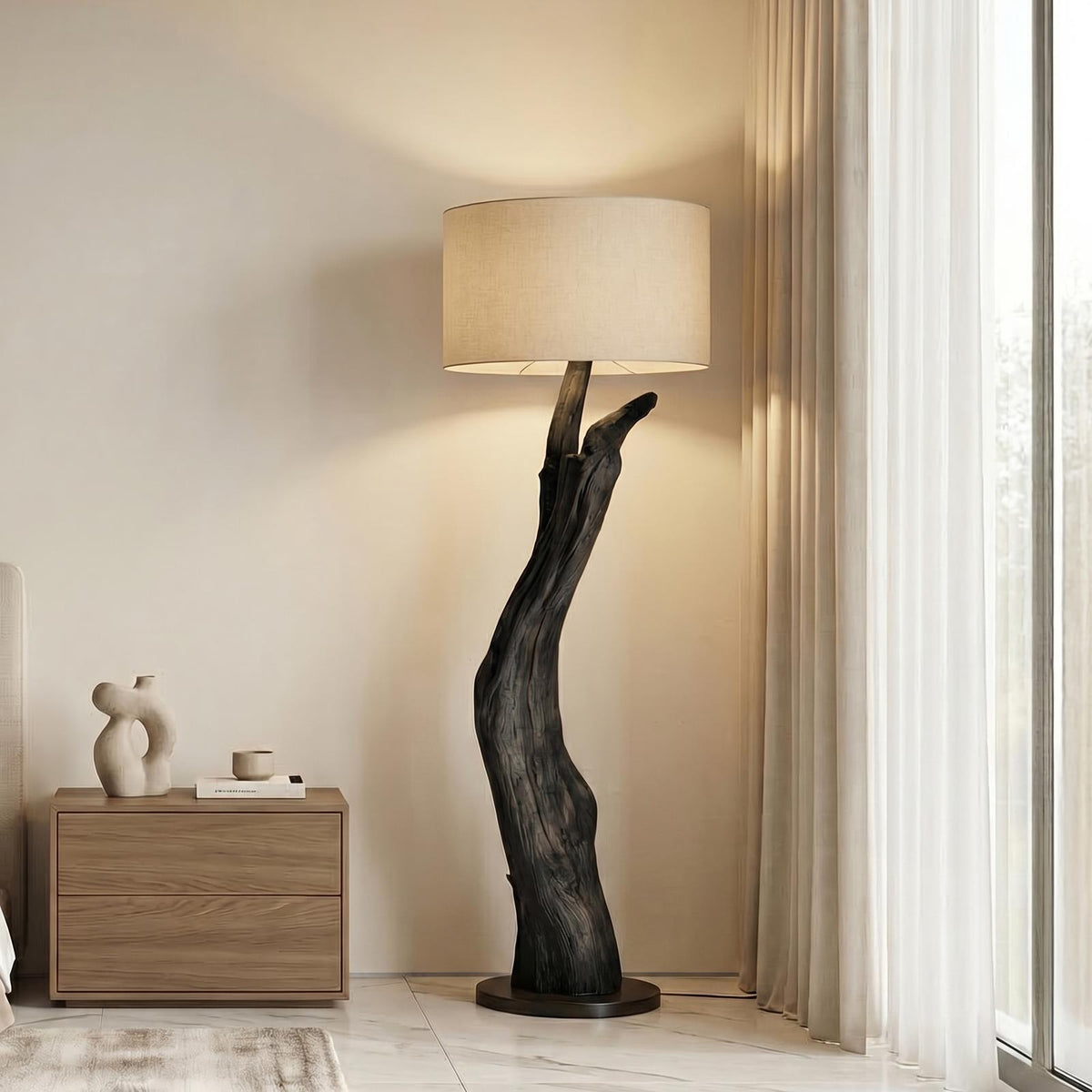 Modern Organic Wood Floor Lamp For Bedroom And Corner