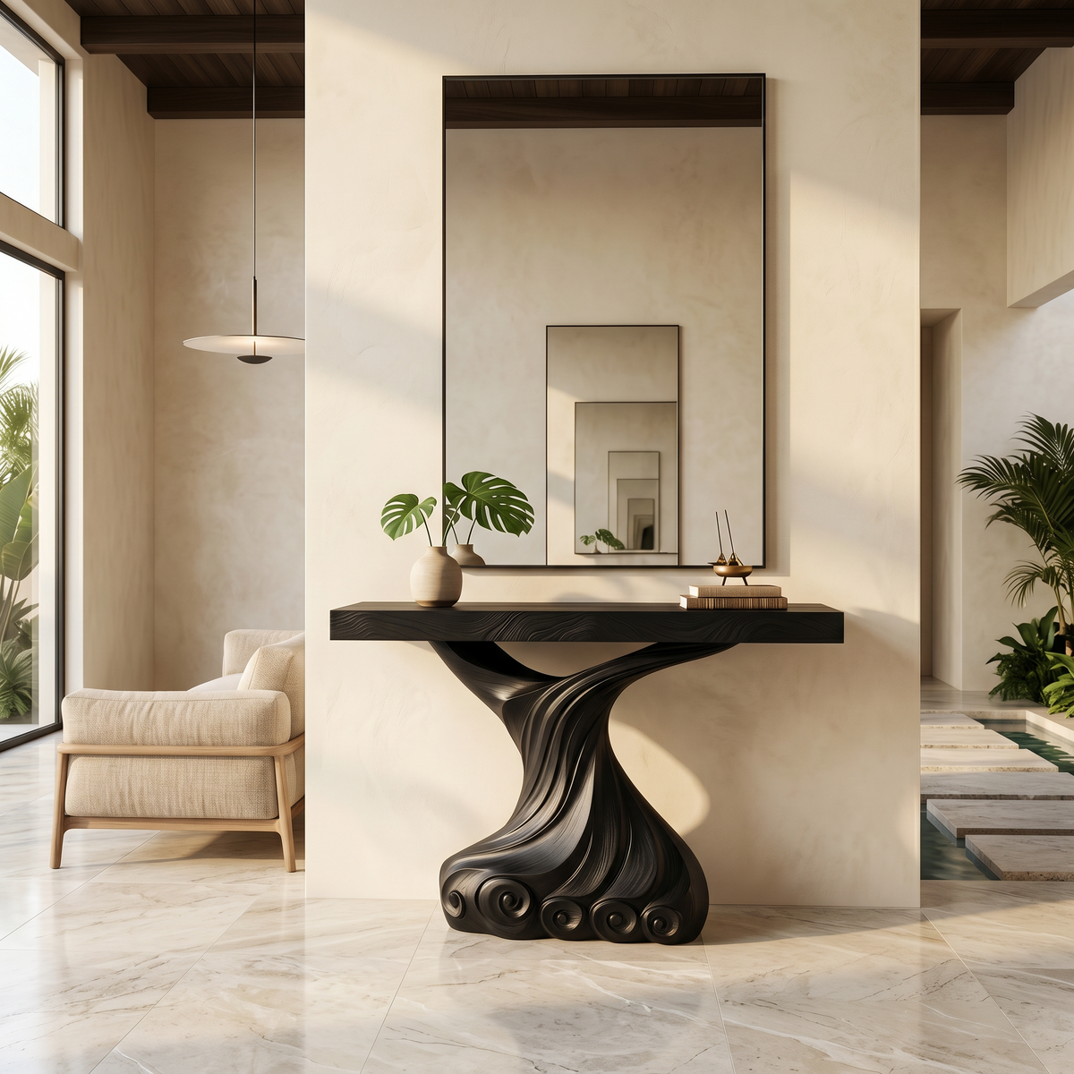 Contemporary Console Table, Carved Twist Form Wood Entryway Table, Abstract Sofa Table for Hallway & Foyer