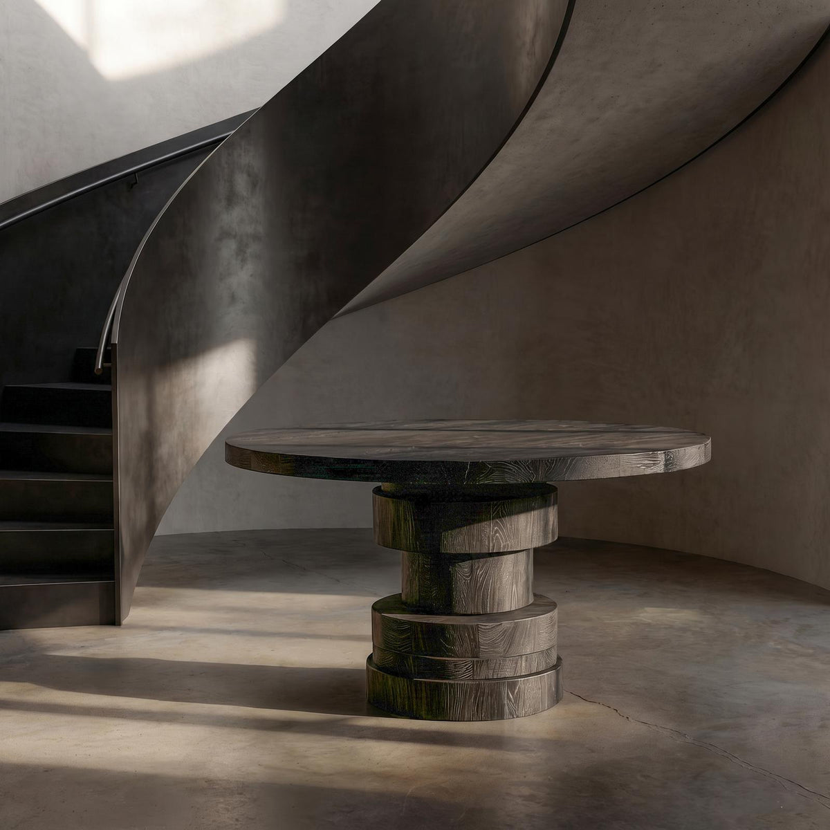 Modern Sculptural Round Foyer Table For Entryway And Living Room