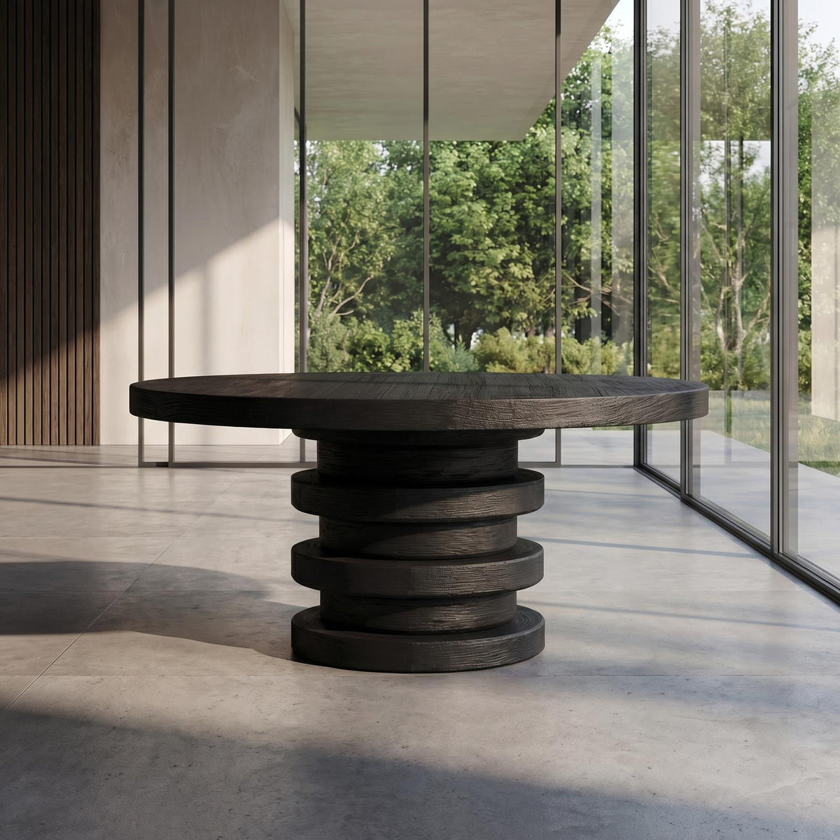 Modern Luxury Round Entryway Table, Solid Wood Architectural Pedestal Foyer Accent Table for Lobby, Hallway