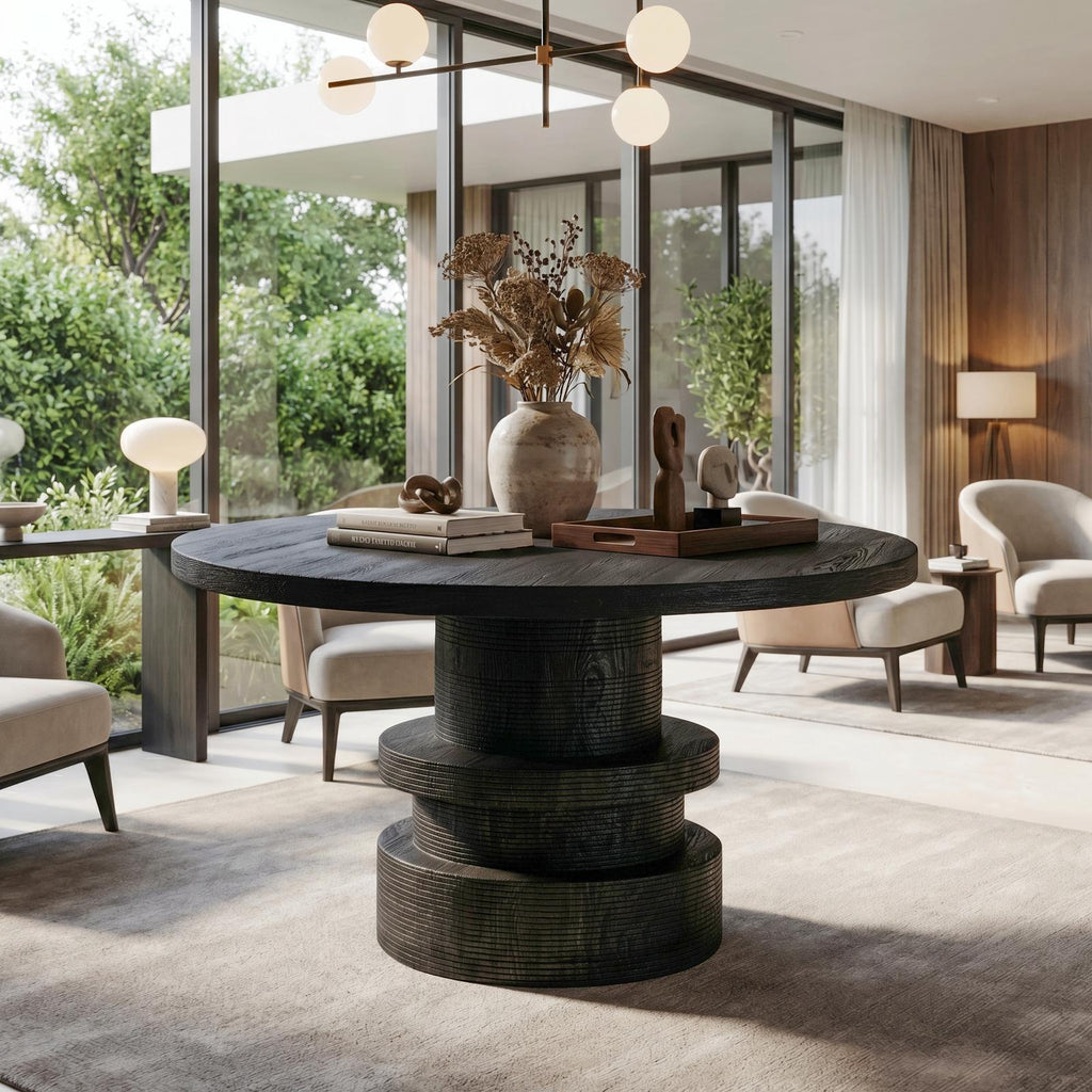 Organic Round Entryway Table, Solid Wood Sculptural Pedestal Foyer Table, Rustic Accent Table for Living Room