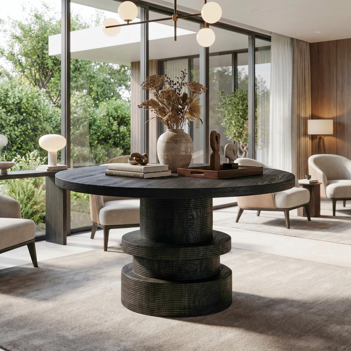 Organic Round Entryway Table, Solid Wood Sculptural Pedestal Foyer Table, Rustic Accent Table for Living Room