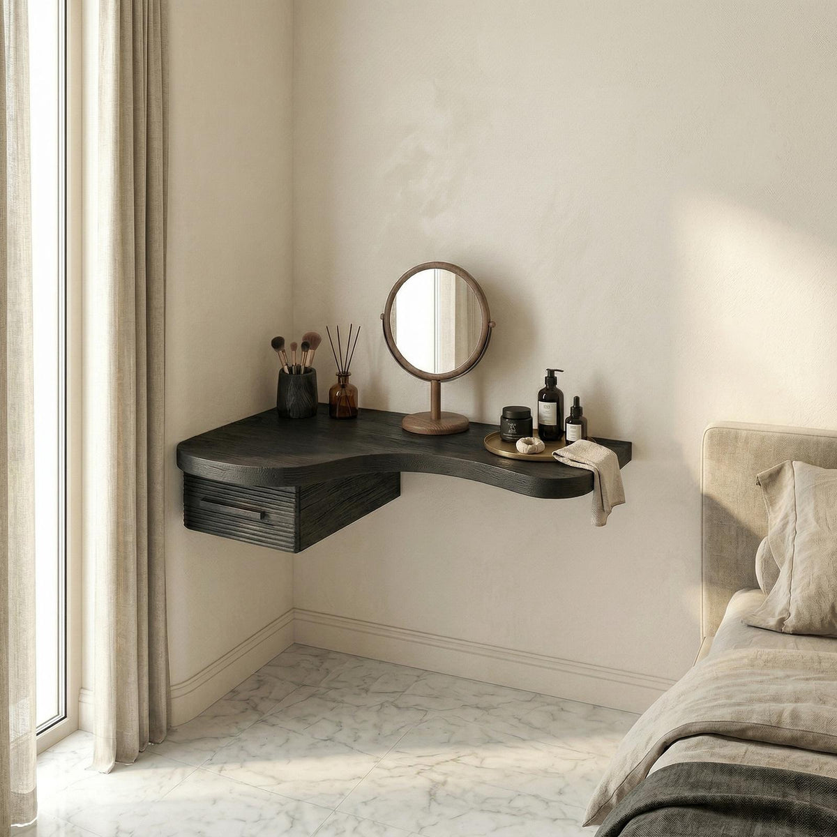 Modern Floating Dressing Table Space Saving Corner Form Bedroom SINLSABDT064